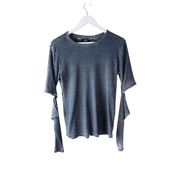 MICHAEL LAUREN 
Solomon Long Sleeve Tee Elbow Slits Charcoal Gray Thermal L - Picture 2 of 8